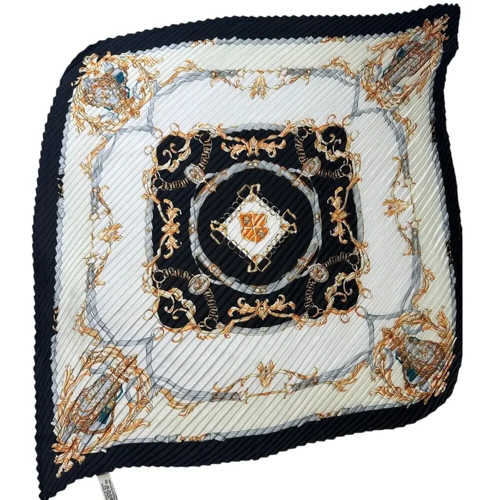 Pleated Square Neck Scarf Baroque Chain Print